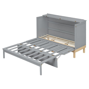 English Elm Queen Murphy Wall Bed Solid Pine Cabinet with Drawer Modern Space Saving Design Gray N708P243886E
