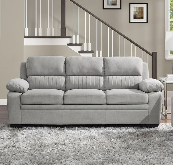 English Elm Modern Channel Tufted 3 Piece Living Room Set Pocket Coil Textured Fabric Sofa Suite Gray B011S01166