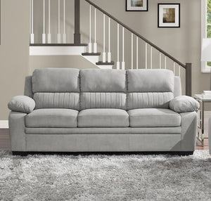 English Elm Plush Gray Textured Fabric Sofa with Channel Tufting and Solid Wood Frame Modern B011P214025