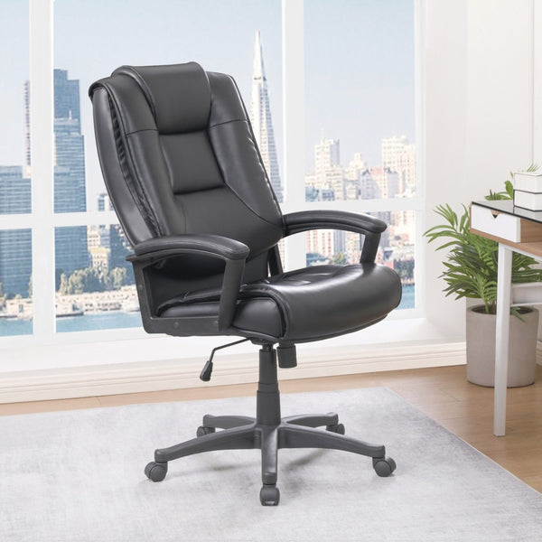 OSP Home Furnishings High Back Bonded Leather Office Chair with Lumbar Support and Ergonomic Padded Seat Black EC5162-EC3