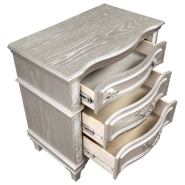 English Elm Evangeline Silver Oak 3-Drawer Nightstand with Hexagonal Hardware, Turned Tapered Legs, Modern Elegance B062P344978
