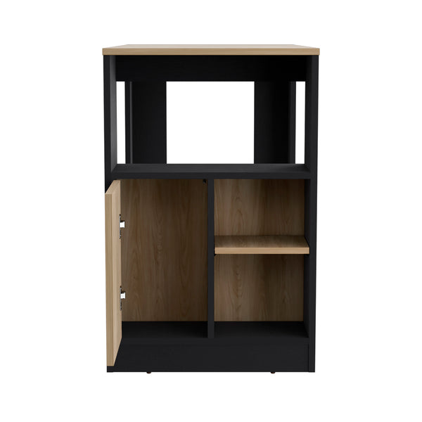 English Elm Kitchen Island 36" H with 36.2" Countertop, 3 Open Shelves & Push-to-Open Cabinet, Black/Natural Oak Durable Blend B097P221381