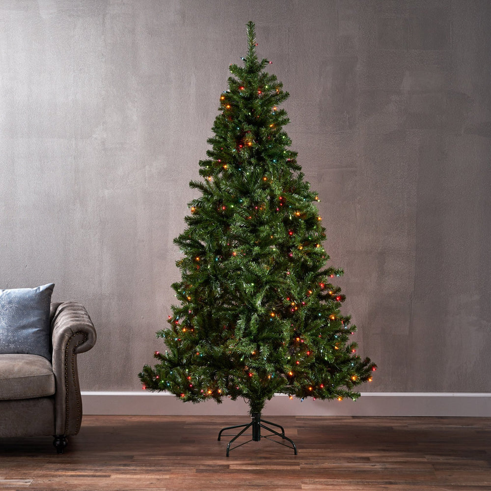 English Elm Christopher Knight Home® - 7' Noble Hinged Tree 7ft Pre-Lit 500 Multi-Color Lights, Green PVC, Iron Stand, 48" Diameter Decor 64187.00ML