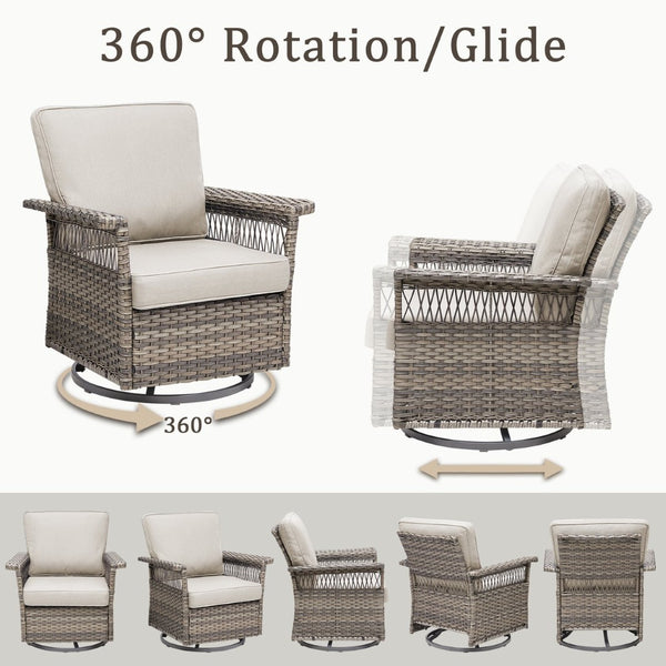 English Elm 2 Outdoor Swivel Rocker Patio Chairs High Back Deep Seat Olefin Cushions Steel Base Beige T3773P416507