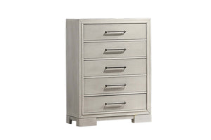 English Elm Modern Farmhouse Four Drawer Chest Antique White Squared Legs Silver Hardware Bedroom B011P448742