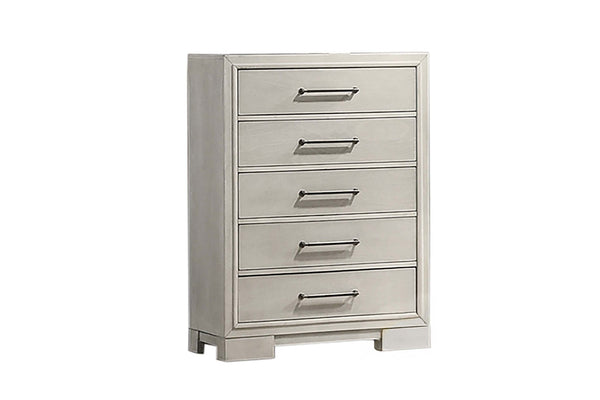 English Elm Modern Farmhouse Four Drawer Chest Antique White Squared Legs Silver Hardware Bedroom B011P448742