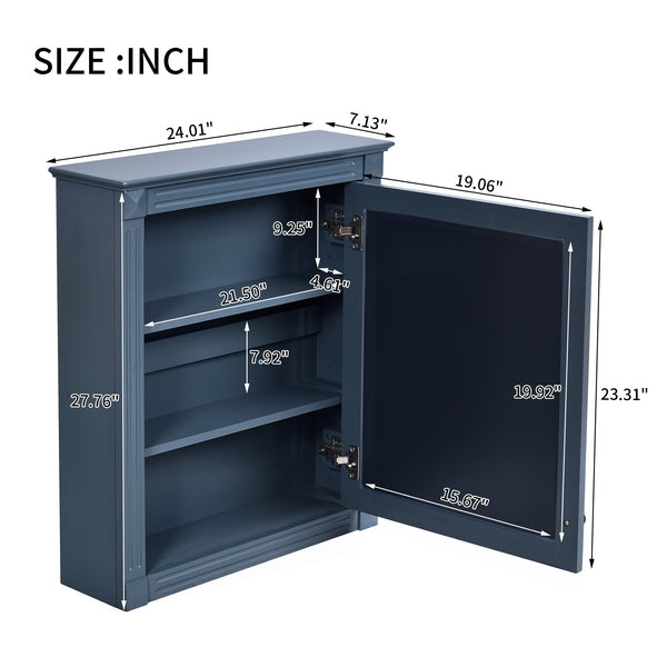 English Elm 24'' 24'' Wall Mounted Bathroom Mirror Cabinet with Adjustable Shelves, Space-Saving Modern Storage Solution Blue N710P195492C