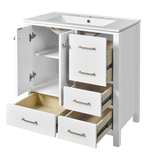 English Elm 30'' Bathroom Vanity With Ceramic Sink Combo - Elegant Freestanding Storage Cabinet & 4 Drawers N710P194420K