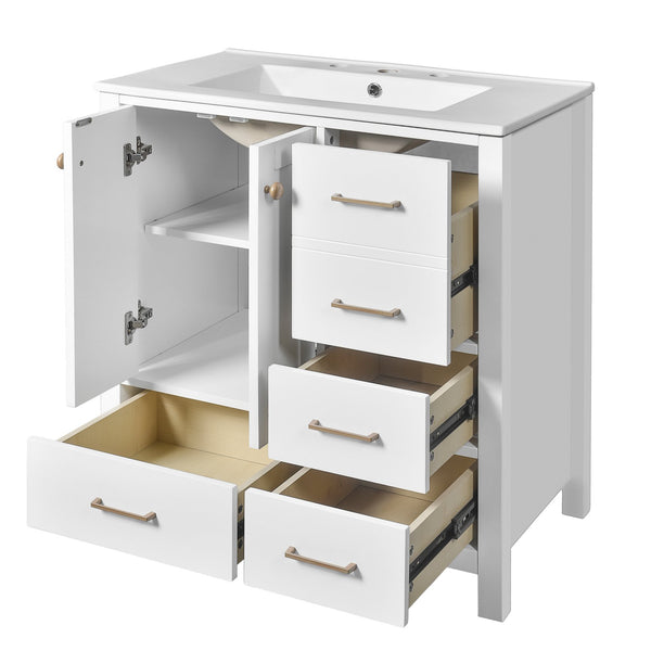 English Elm 30'' Bathroom Vanity With Ceramic Sink Combo - Elegant Freestanding Storage Cabinet & 4 Drawers N710P194420K