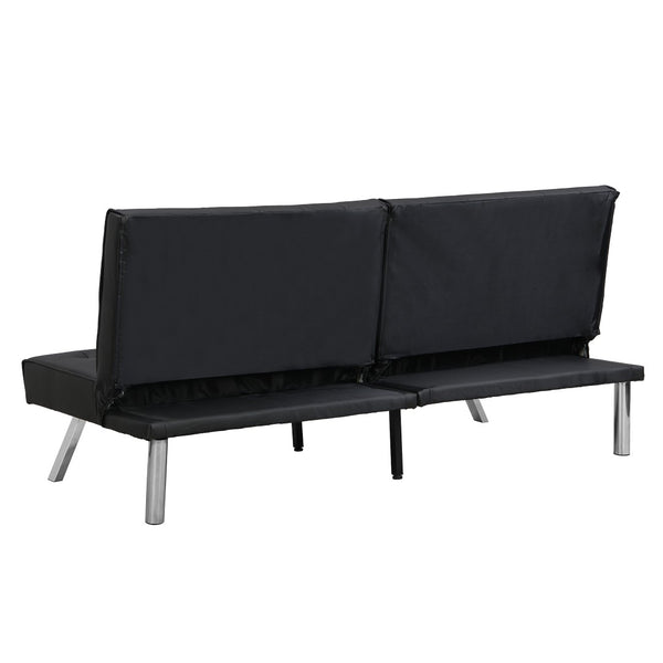English Elm Wood Frame Futon Sofa Bed With Stainless Steel Legs - Versatile Black Pvc Design For Any Space W2297P247530-GIGA