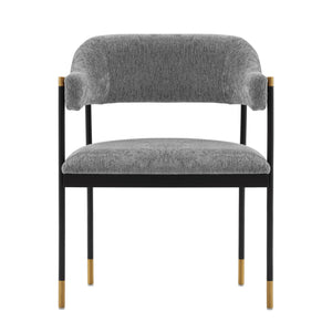English Elm Lia Metal Chenille Armchair with Brushed Gold Accents, Floating Back Design, Luxurious Comfort Grey B365P397747