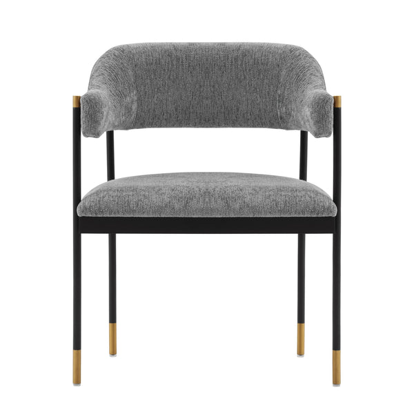 English Elm Lia Metal Chenille Armchair with Brushed Gold Accents, Floating Back Design, Luxurious Comfort Grey B365P397747