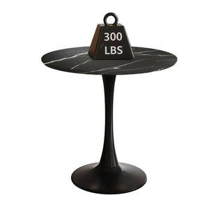 English Elm (Black Marble Color) Modern Round Dining Table – 24" MDF Top with Steel Tulip Base, Sturdy Minimalist Design W2641P362140