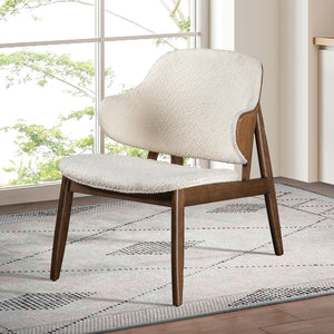 English Elm Modern Mid-Century Accent Chair Walnut Frame Beige Upholstery, Wingback Comfort for Living Room B2741P340577