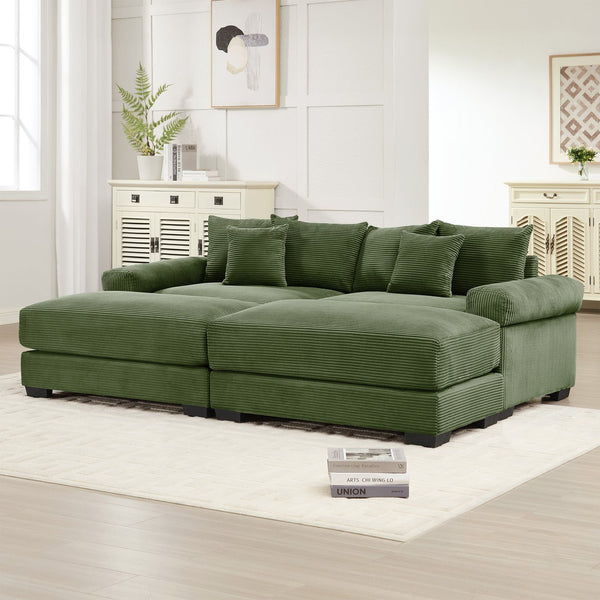 English Elm 92" Oversized Cloud Modular Sectional Couch - Plush Corduroy, Deep Seating, 6 Pillows & Ottoman! W714S01331
