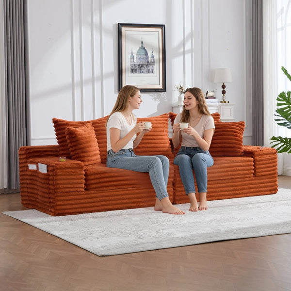 English Elm Oversized Corduroy Cloud Couch Convertible Sleeper Sofa with Memory Foam Seating Orange W395S00122