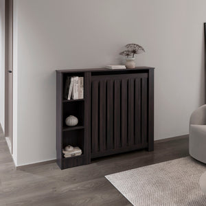 English Elm Radiator Joseph Slatted Cover with 3 Shelves — Walnut Decorative Heater Cabinet, Space-Saving Display B200P362056