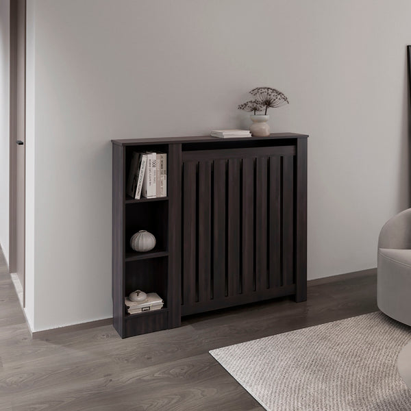 English Elm Radiator Joseph Slatted Cover with 3 Shelves — Walnut Decorative Heater Cabinet, Space-Saving Display B200P362056