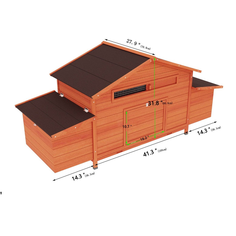 English Elm Large Wooden Backyard Chicken Coop with Dual Nesting Boxes and Leakproof Pullout Tray W3166P331246