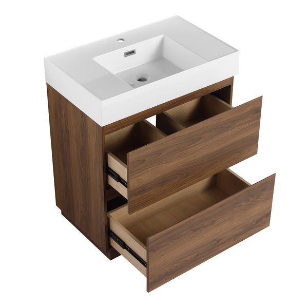 English Elm 30" Modern Bathroom Vanity With Undermount Sink, Double Drawer Storage & Waterproof Finish In Brown W1972S00007