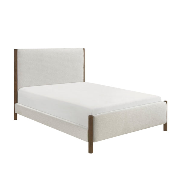 English Elm Modern Full Platform Bed Chenille Upholstered Frame with Oak Pilasters No Box Spring B011S00904