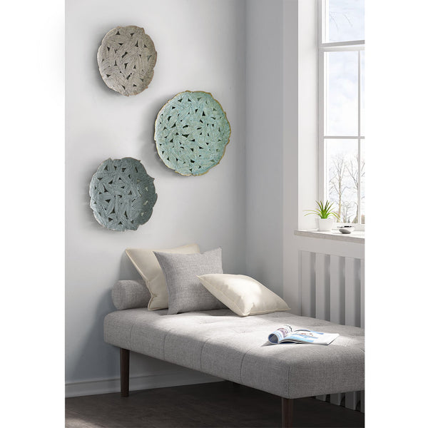 JLA Home Madison Park - Textured Feather 3-Piece Metal Disc Wall Decor Set — Blue Iron Feather Cutouts, 10" Durable Coastal Accents MP167-0096