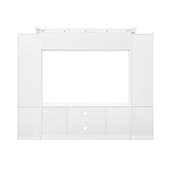 English Elm Entertainment Wall Unit with Glass Doors Open Shelving Mdf Living Room Storage White N710S688102K
