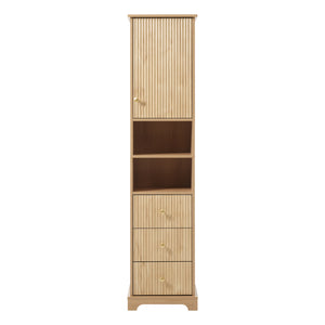 English Elm 67.7" Tall Freestanding Bathroom Cabinet with 3 Drawers, Open Shelves, Gold Handles, Anti-Tip Safety N729P335604O