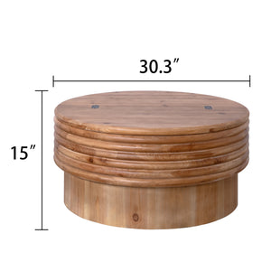 English Elm Round 30.3" Wooden Coffee Table with Lift-Top Storage, Rustic Modern Round Centerpiece for Living Room W2729P270752