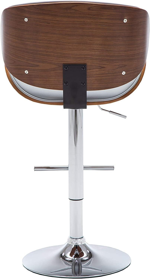 English Elm Modern Walnut Swivel Bar Stool Gray Upholstered Bentwood Seat Adjustable 36"-44" Chrome Base Comfort B347P352940