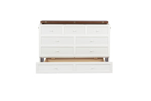 English Elm Murphy Cabinet Queen Bed Solid Pine Frame with Built-in Charging Station for Guest Rooms White+Walnut W504S00193