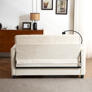 English Elm 56.9" Loveseat Sofa Bed with Chenille Upholstery, USB Ports, Phone Holder, Side Pockets, Reclining Backrest Beige N719P208853A