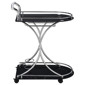 English Elm Allen Black Chrome 2-Tier Glass Bar Cart with Casters, Sleek Modern Metal Frame, Elegant Mobile Storage B062P328643