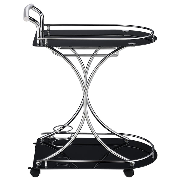 English Elm Allen Black Chrome 2-Tier Glass Bar Cart with Casters, Sleek Modern Metal Frame, Elegant Mobile Storage B062P328643
