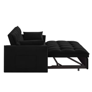 English Elm 4 Loveseat Sofa Bed with Storage Pockets & Armrests, Convertible Pull-Out Sleeper with Wheels, Tufted Comfort and Durable Frame for Small Spaces Black W2186P166127