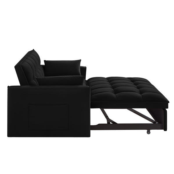 English Elm 4 Loveseat Sofa Bed with Storage Pockets & Armrests, Convertible Pull-Out Sleeper with Wheels, Tufted Comfort and Durable Frame for Small Spaces Black W2186P166127