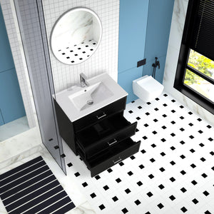 English Elm 30 Inch Bathroom Vanity With Ceramic Sink Combo - Modern Black Freestanding Storage Cabinet Set W1550S00047