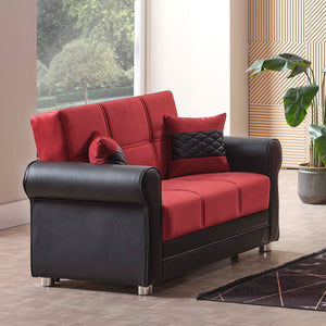 English Elm PrimeNest Ithara convertible upholstered loveseat with storage, sleeper sofa, leatherette comfort and sturdy design Black PU,Burgundy B030P281722