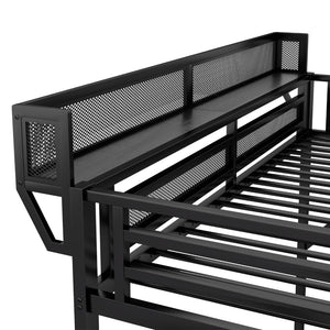 English Elm Full Size Metal Loft Bed with Stair Storage and Built-in Wardrobe for Kids W2580S00058