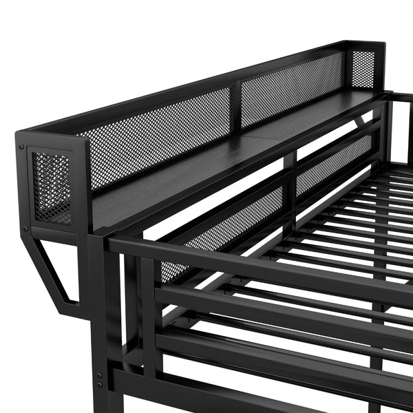 English Elm Queen Metal Loft Bed with Stair Storage Wardrobe and Under-bed Space for Teens W2580S00059