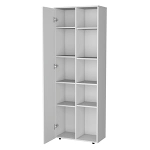 English Elm FM FURNITURE Harman Multistorage Pantry Cabinet White - 1 Door, 5 Open Shelves, Sturdy Short Legs, Modern Kitchen Organizer B128P321072