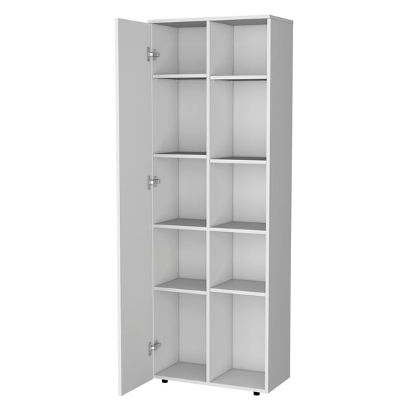 English Elm FM FURNITURE Harman Multistorage Pantry Cabinet White - 1 Door, 5 Open Shelves, Sturdy Short Legs, Modern Kitchen Organizer B128P321072
