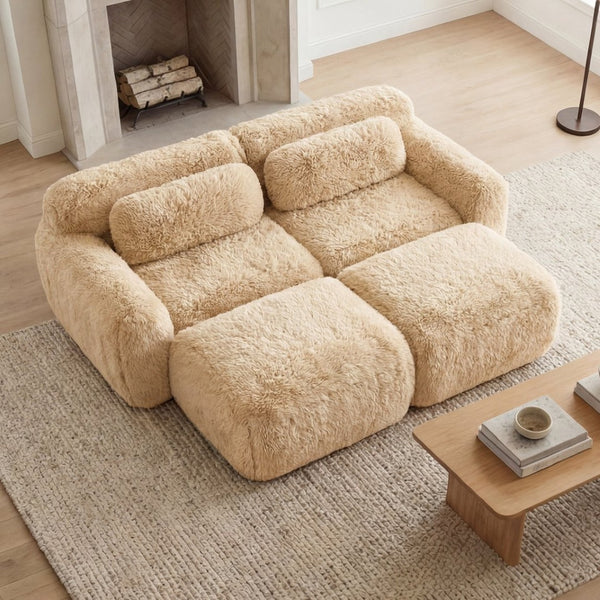 English Elm 80''soft Plush Modular Sectional Sofa with Chaise Deep Seat High Density Foam Living Room Light Khaki W714S01566