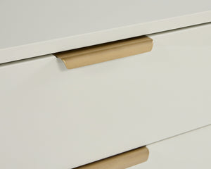 Sunpan Barnette Glamorous Media Console & Cabinet in High Gloss Cream with Gold Hardware & Storage Solutions