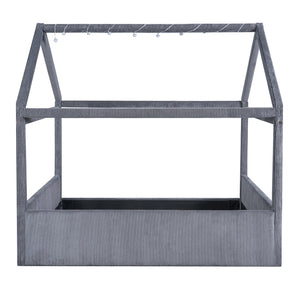 English Elm Full Size Upholstered House Daybed With Led Light Strips, Cozy Grey Corduroy For Stylish Spaces N7500001335E