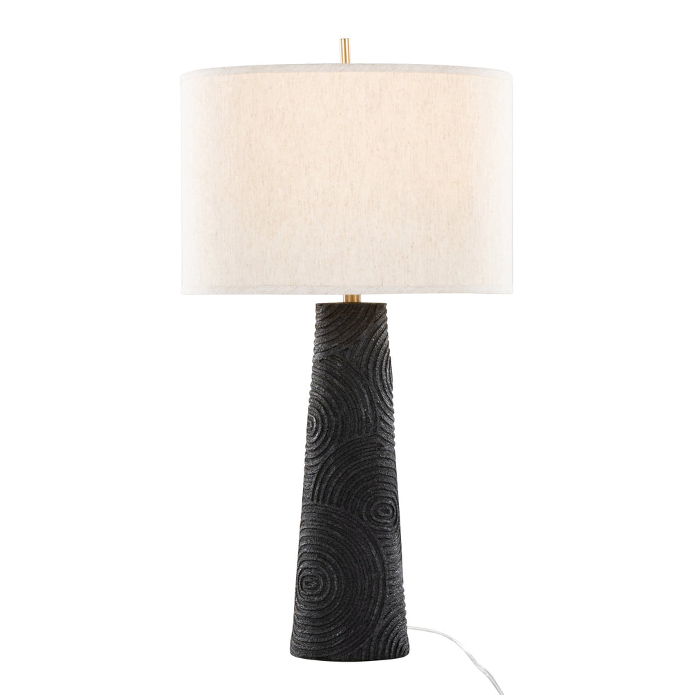 English Elm Kona 31" Contemporary Polyresin Table Lamp Set of 2 — Matte Black Base, Brass Accents & Linen Shade, Warm Ambient Light B202P224005
