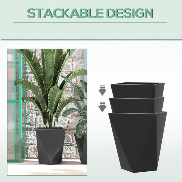 English Elm Outsunny Set Of 3 Stackable Tall Planters - Modern Mgo Pots With Drainage For Indoor & Outdoor Use W2225P174498-GIGA