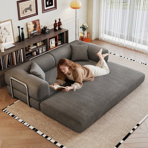 English Elm 78.8" Compression Sofa Convertible Floor Bed with Corduroy Fabric, No-Assembly Modular Futon, Supportive Backrest and Armrests Grey W2824P373437