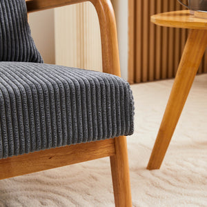 English Elm Mid-Century Ergonomic Accent Chair Antique Dark Grey Upholstered Reading Armchair with Pillow, Solid Wood Frame, Multi-Scene Comfort W2989P241943