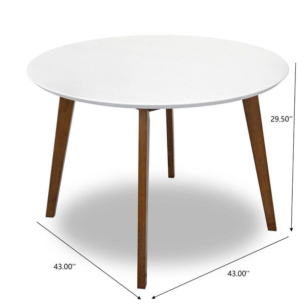 English Elm Alina Round Solid Wood Pedestal Dining Table White Top Dark Walnut Base Seats Four B183P231919